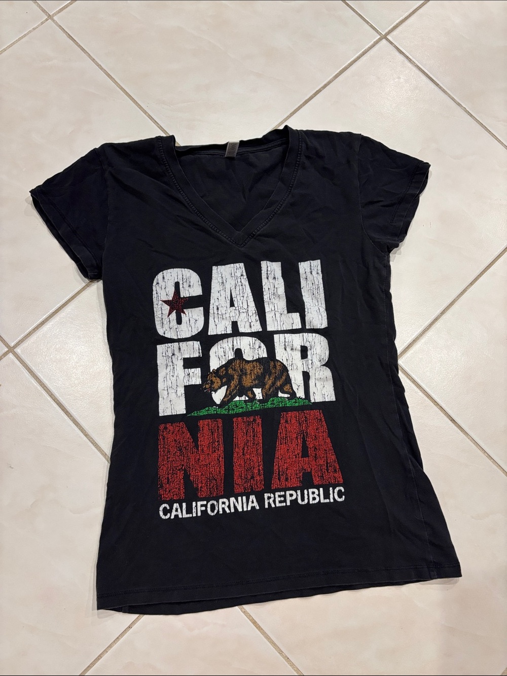 California Republic Black Graphic V-Neck Tee